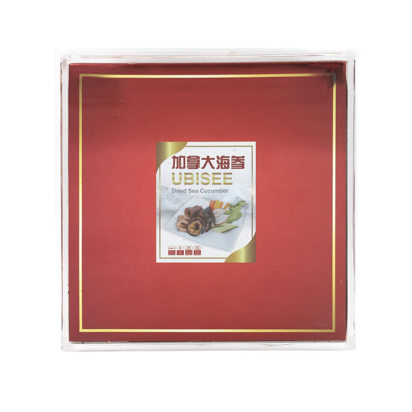【中国取货，免运费和关税】-加拿大野生淡干海参-超大圆筒冰参-18-22头一磅-海参水晶礼盒（半磅，227克/盒）