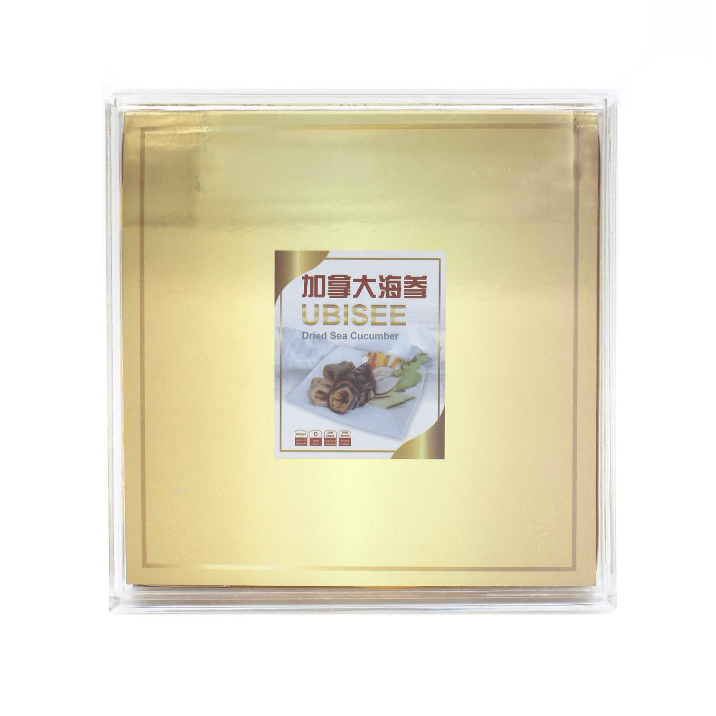 【中国取货，免运费和关税】-加拿大野生淡干海参-超大圆筒冰参-18-22头一磅-海参水晶礼盒（半磅，227克/盒）